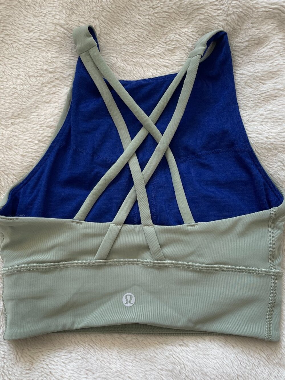 Lululemon | Sage green & blue Energy high-neck longline tough sports bra | Sz 4